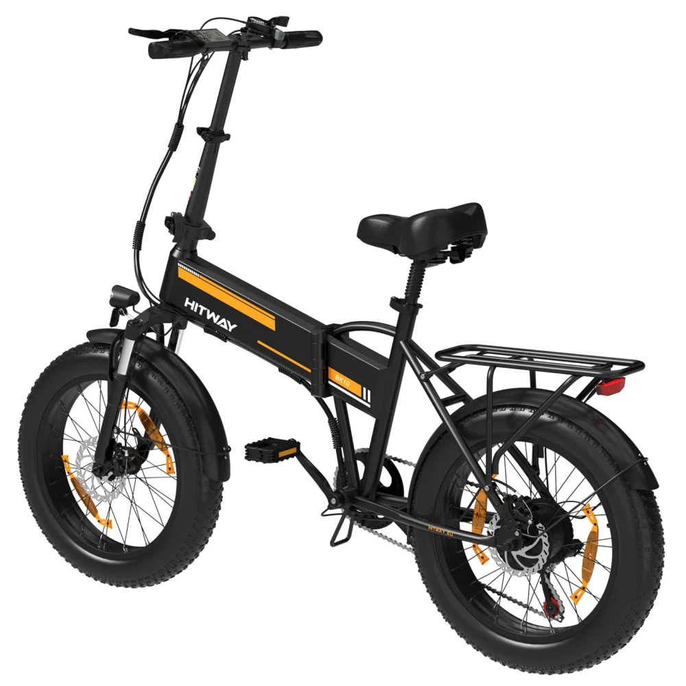 Hitway BK10S Folding Electric Bike black orange rear left side view