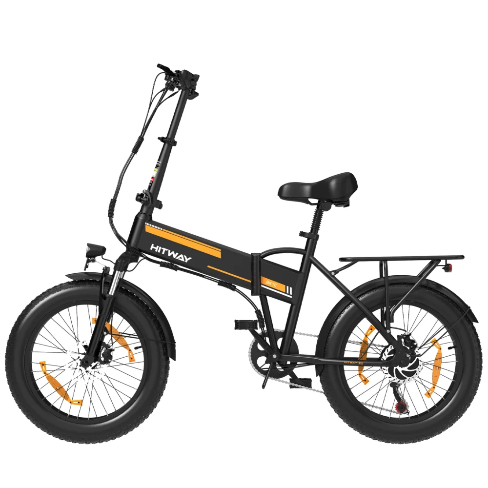 Hitway BK10S Folding Electric Bike black orange left side view