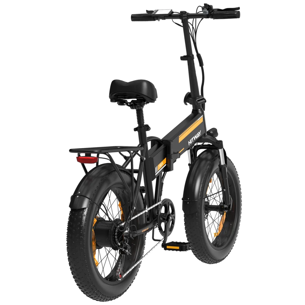 Hitway BK10S Folding Electric Bike black orange rear right side view