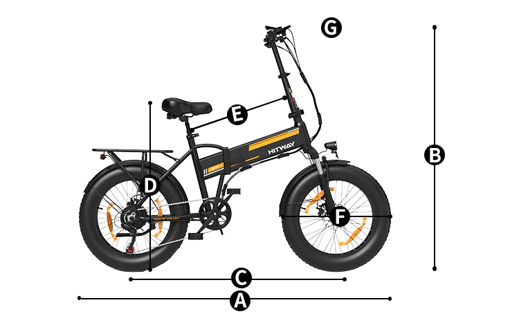 Hitway BK10S Folding Electric Bike black orange dimensions