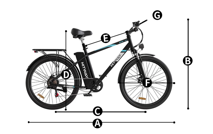 Hitway BK3S Electric Bike dimensions