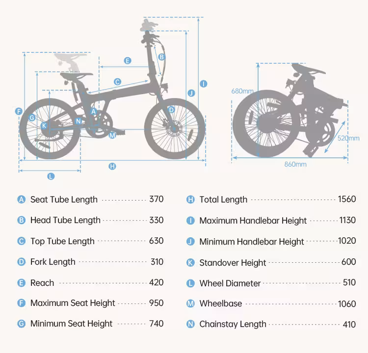ADO Air 20S Electric Bike 13 ADO Air 20S dimensions 2