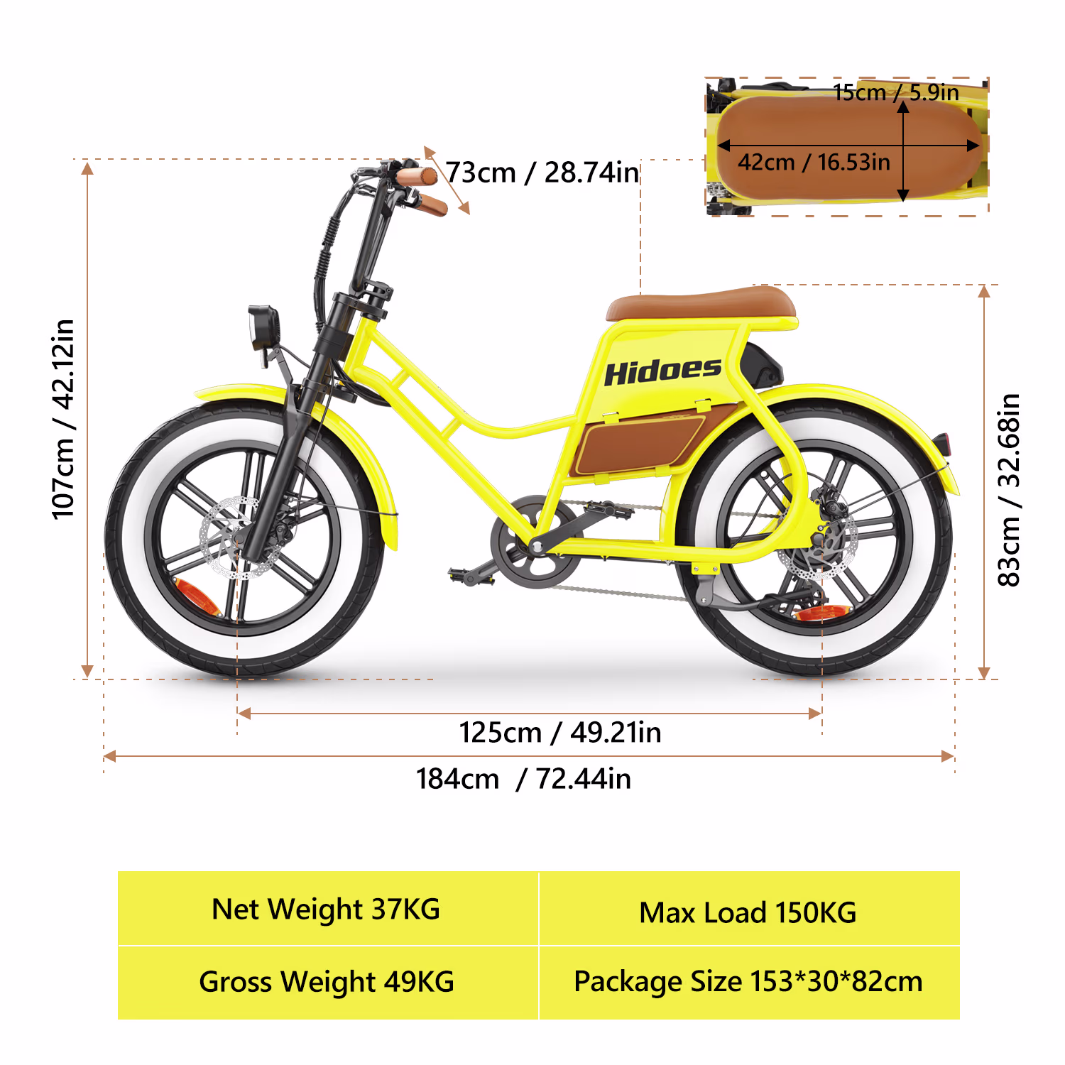Hidoes C8 Electric Bike 6 Hidoes C8 dimensions